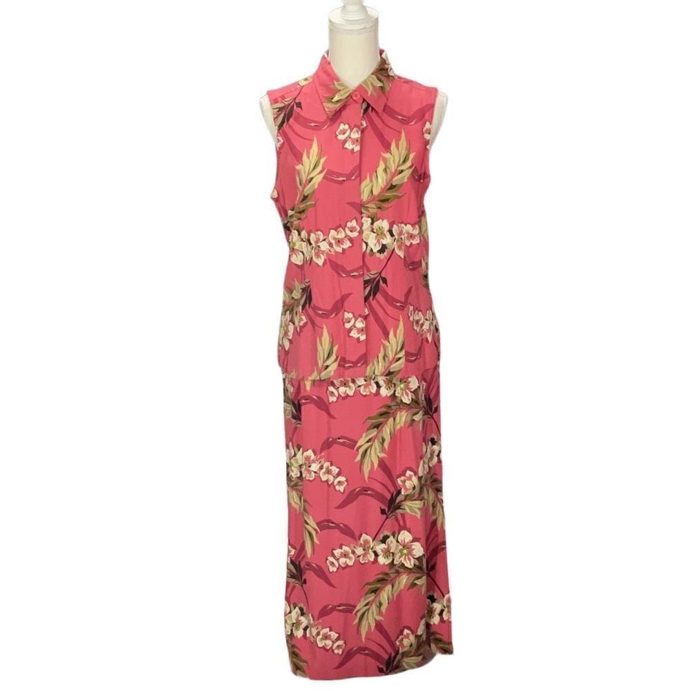 Van Heusen 2 pc Maxi Skirt Set Sleeveless Collared Top Rose Floral Size Small